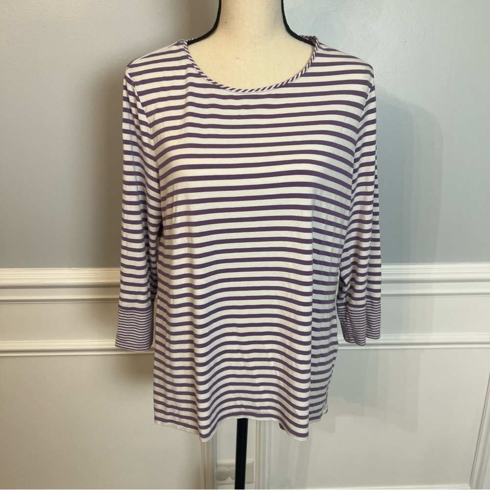 Chico’s Purple Mixed Stripe 3/4 Sleeve High-Low Hem Knit T-shirt Size 2 (L)